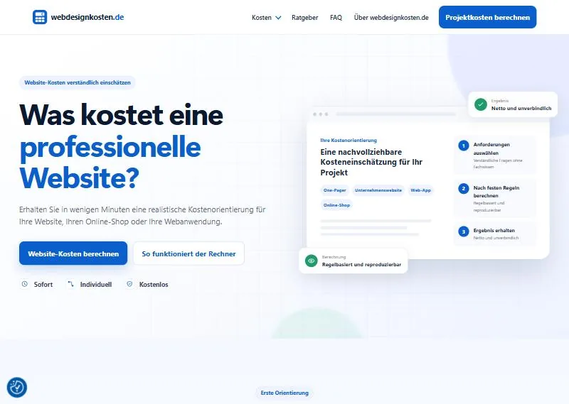 Vorschau des Website-Kostenrechners webdesignkosten.de